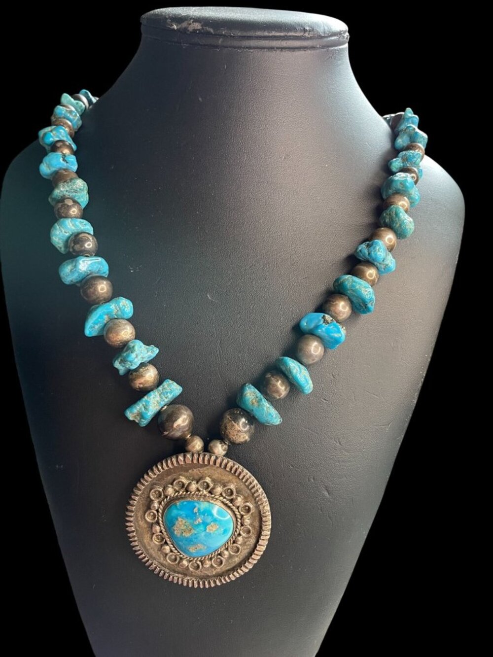 Vintage Navajo Mike Peter Platero Sterling Kingman Turquoise Necklace MPP 109g